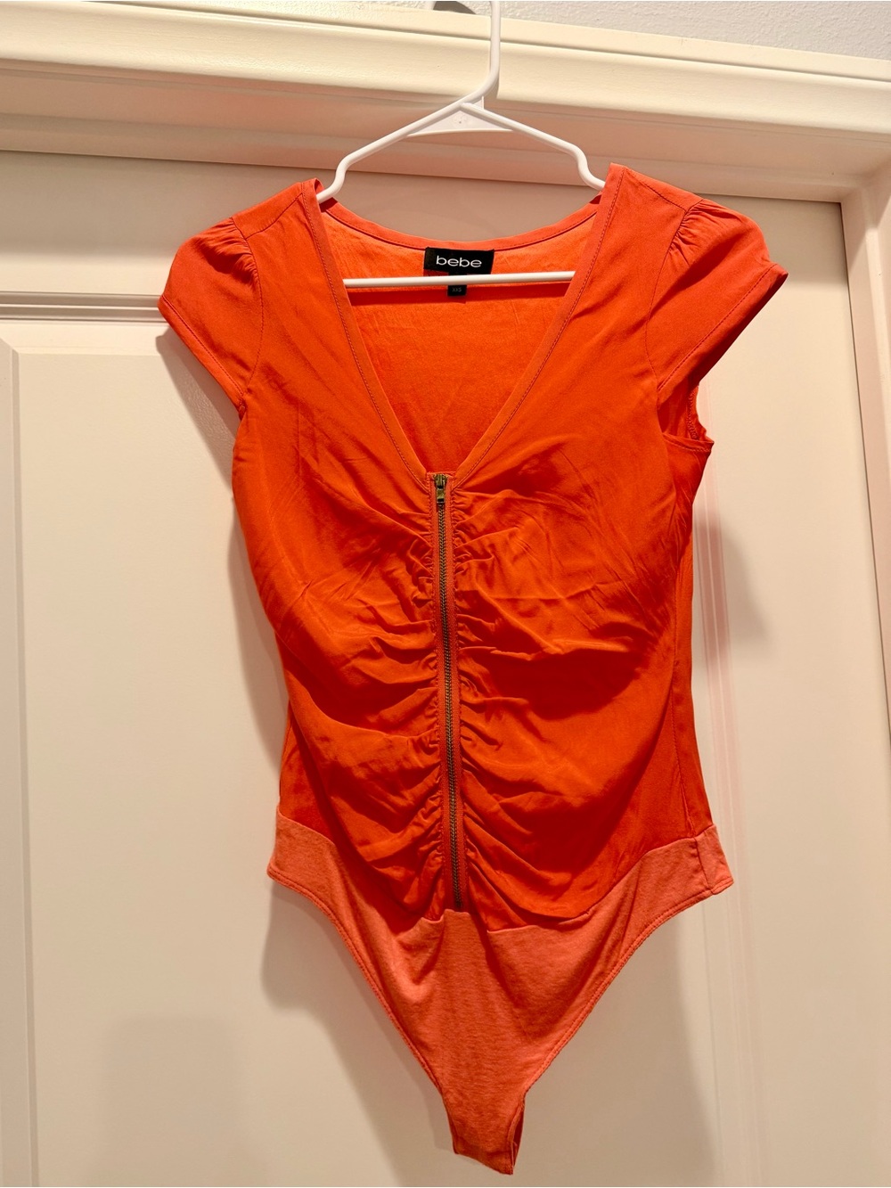 bebe Coral V-Neck Sleeveless Bodysuit with Front Zip
